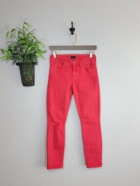 Mother The Looker Ankle Fray Jeans Red Cayenne Skinny Distressed low Rise 25